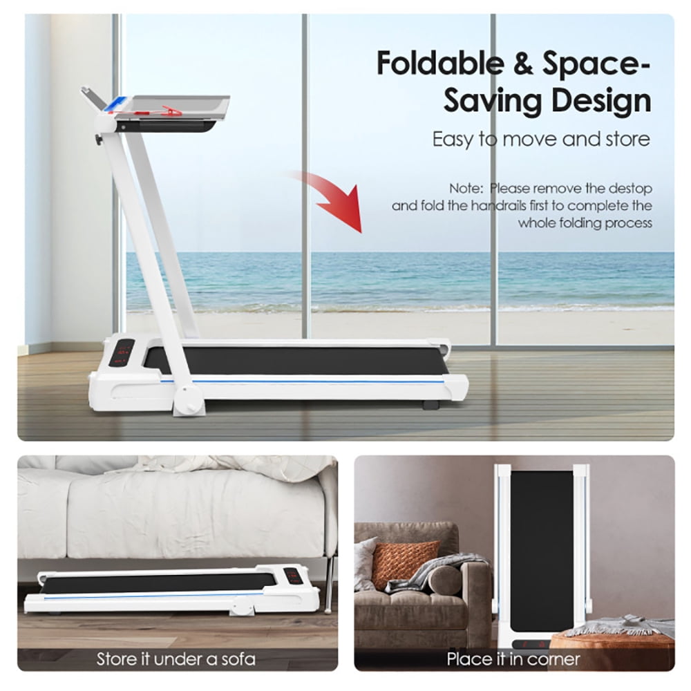 Yardi Yard 3-in-1 Folding Treadmill with Large Desk and LCD Display-White, Treadmill for Walking & Running
