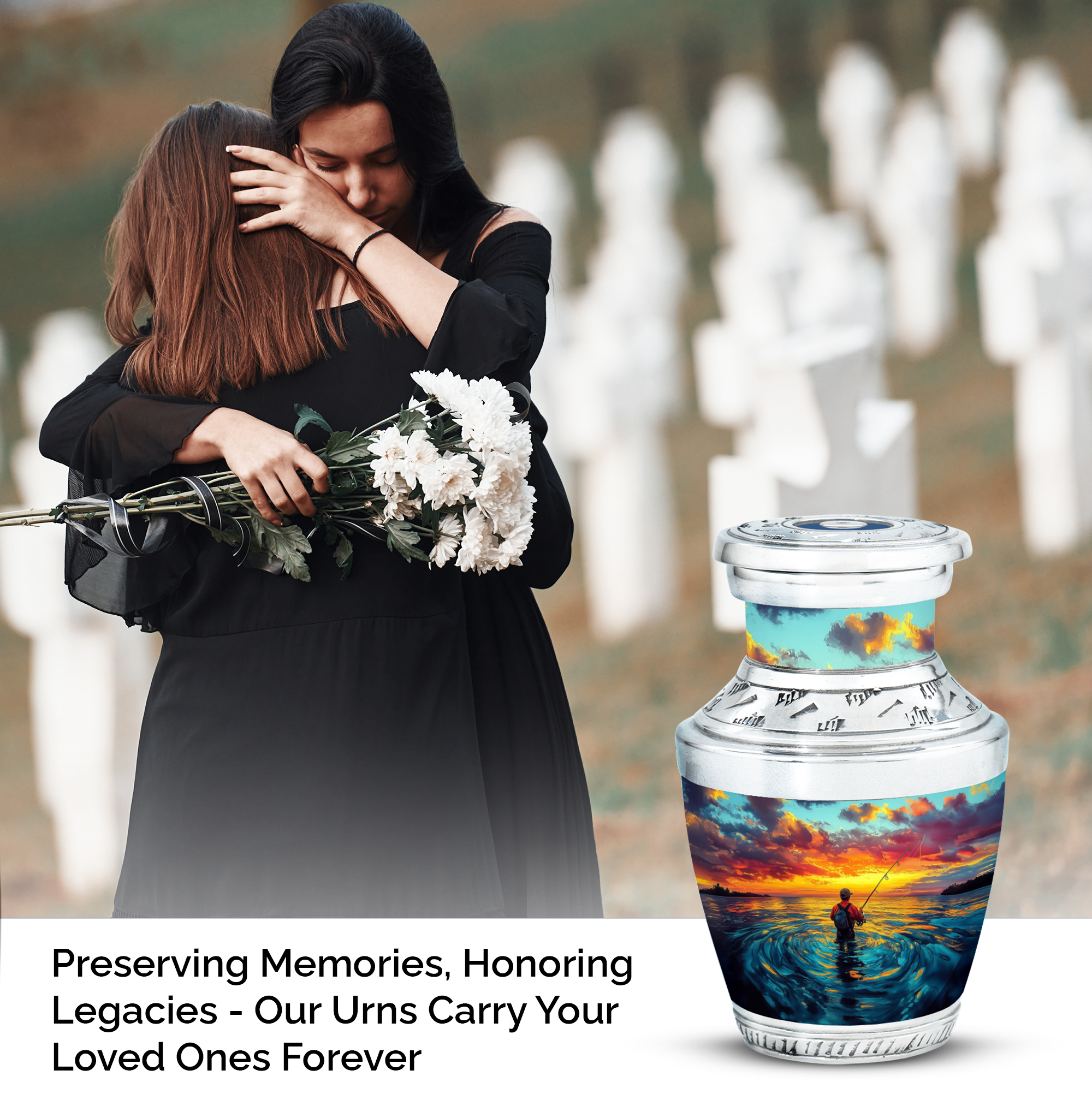 SABURIAL Fishing Urn - Decorative Urns For Mom & Dad - 3 Inch - Pack Of 4 - Unique For Adult Human - Mini Cremation Urns For Ashes - Burial Urn For Male & Female