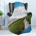 thumbnail image 4 of Landscape Soft Flannel Fleece Blanket, Reflective Calm River Scenery Meadow Grass Clouds Wildflowers Trees Shrubs, Cozy Plush for Indoor and Outdoor Use, 50" x 60", Green Blue White, by Ambesonne, 4 of 5