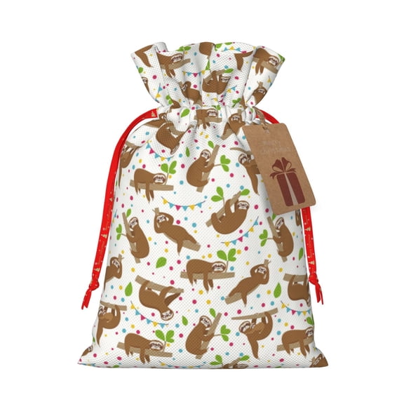 Xecao Cute Sloth Print Burlap Gift Bags with Drawstring and Gift Tags, Gift Bags, Burlap Bags, Jute Bags for Party, Christmas, DIY Craft Bags-Small