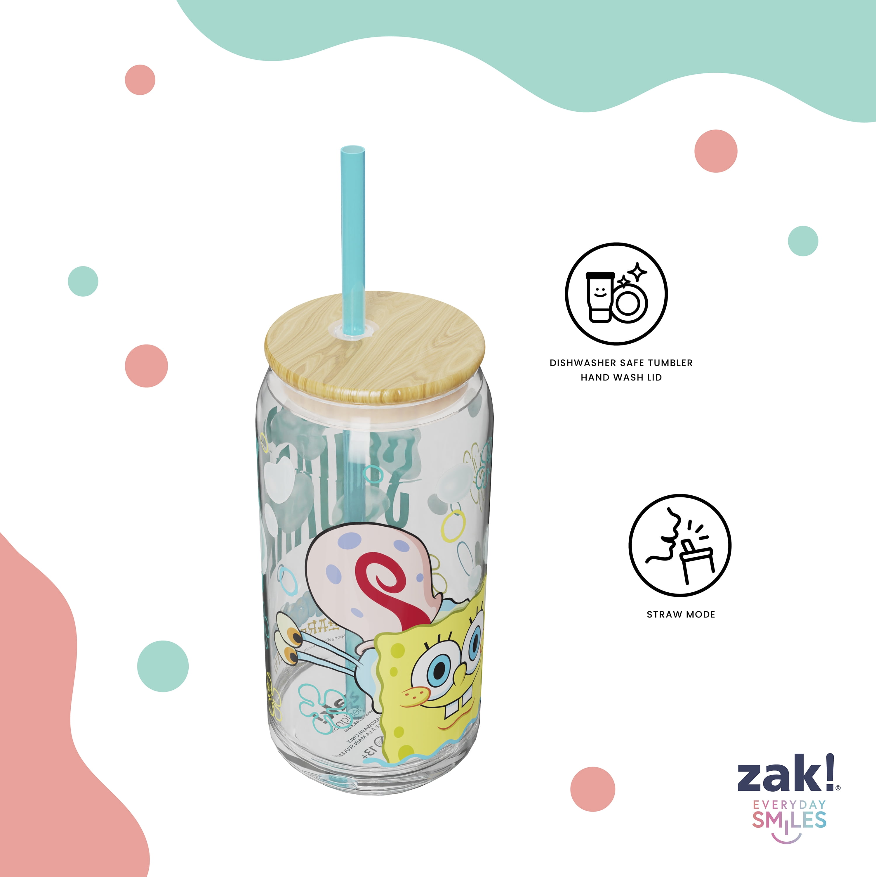 Zak Designs 20oz Spongebob Glass Hadley Tumbler