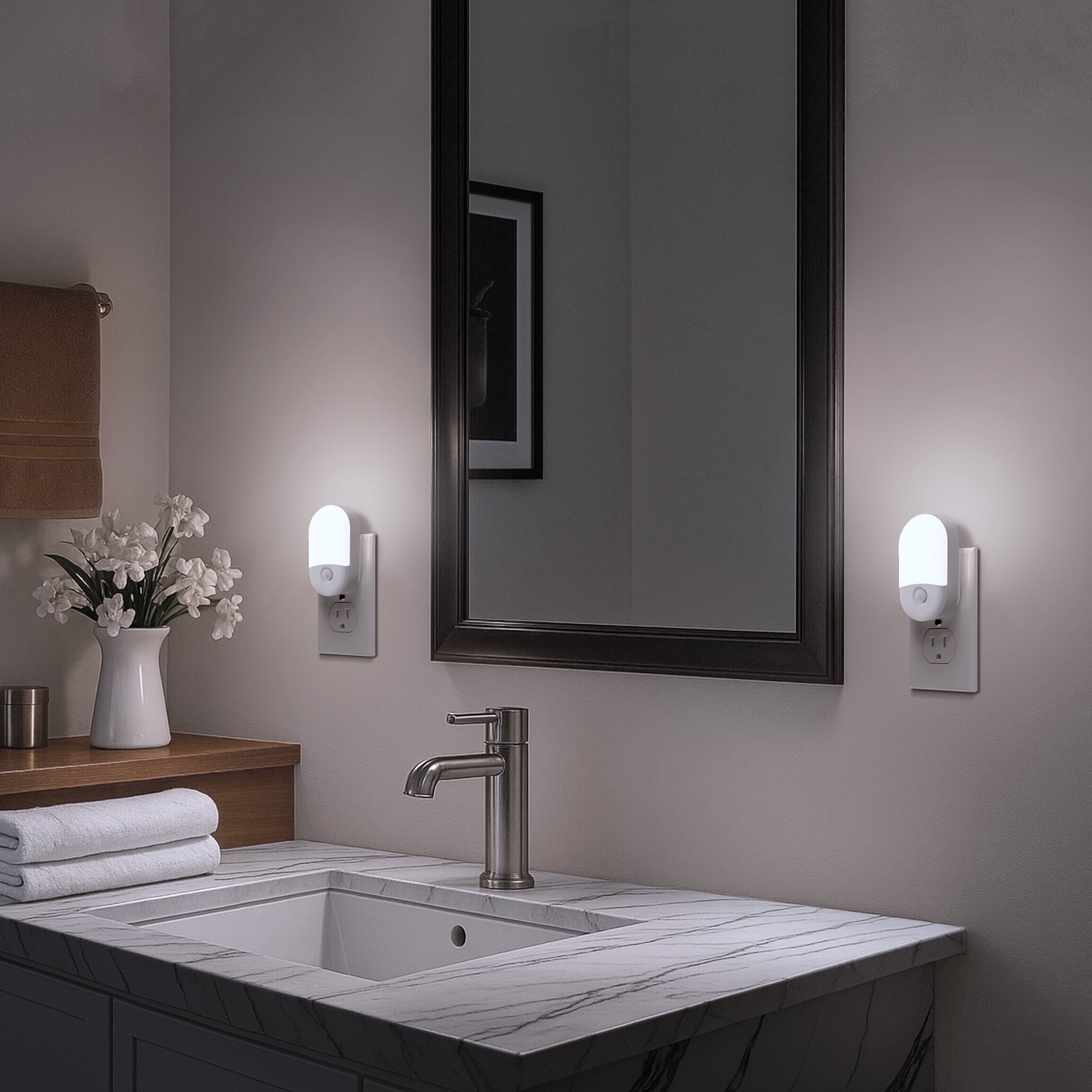 YANSUN Motion Sensor Night Light Plug in, 5000K Daylight White, Adjustable Brightness for Bathroom, Bedroom, Hallway(2-Pack)