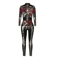 thumbnail image 3 of Women Party Costume Skull Print Long Sleeve Jumpsuit Outfit Overall Stretch Jumpsuit Rompers Playsuit, 3 of 6