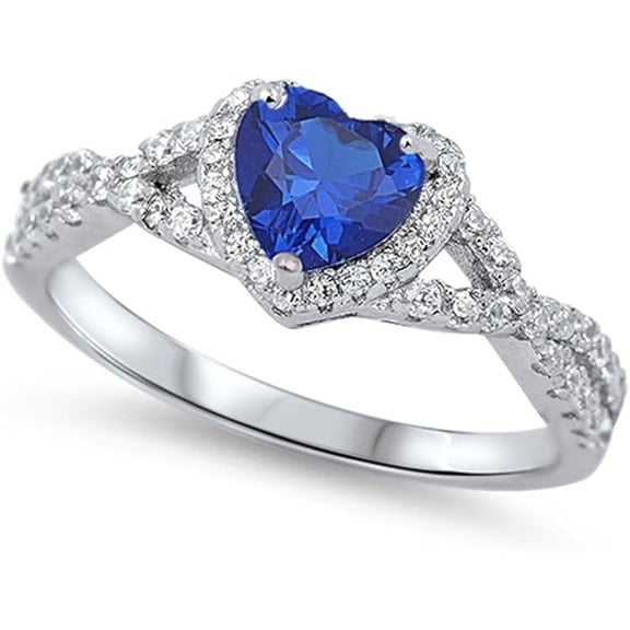 Divine Creation 925 Sterling Silver 1.80 Ct Heart Cut Blue Sapphire Wedding Engagement Halo Ring 14K White Gold Plated For Women's -5