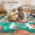 thumbnail image 4 of ODIKA 4'x6' Washable Area Rug Non-Slip, Chair-Friendly, Flatwoven Welcome With Tropical Foliage And Repeating Border Flamingo Summer Refined for Home Office, Under Desk, 4 of 7