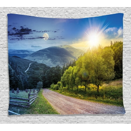 - Farm House Decor Tapestry, Day and Night Collage View with Moon and Sun Horizon Countryside Hillside, Wall Hanging for Bedroom Living Room Dorm Decor, 60W X 40L Inches, Green Blue, by Ambesonne