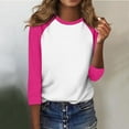 thumbnail image 7 of Busydd Womens Tops Color Block Patchwork 3/4 Length Sleeve Blouses Spring Summer Round Neck Tshirts Fashion Casual Comfortable Loose Tee Tops Plus Size Going Out Tops S-4XL, 7 of 7
