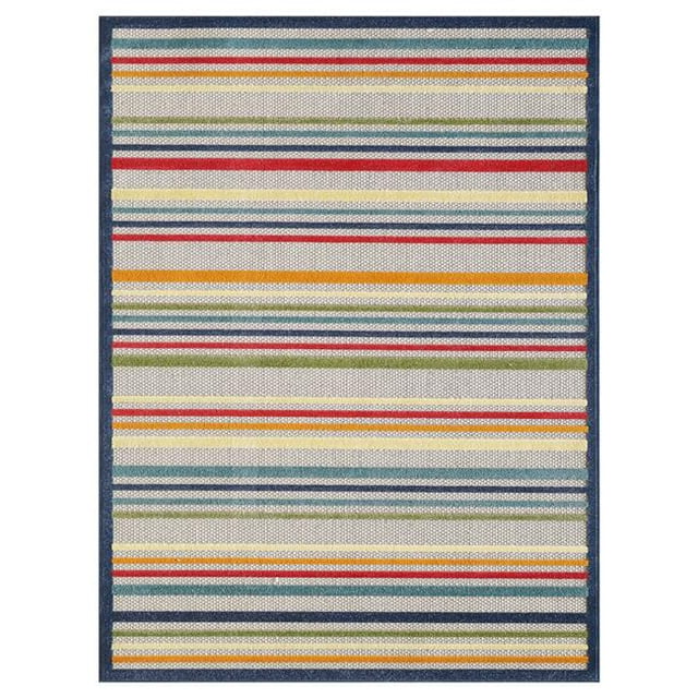 HomeRoots 475539 8 x 10 Pi. Tapis d'Intérieur Ou d'Extérieur à Rayures Colorées Bleu Marine, Ivoire