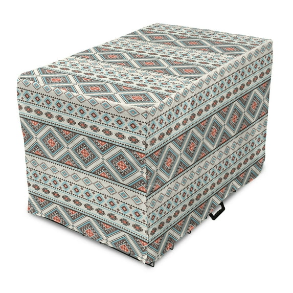 Aztec Dog Crate Cover, Print of Retro Style Native Ornaments, Easy to Use Pet Kennel Cover Small Dogs Puppies Kittens, 7 Sizes, Champagne Mauve Taupe, by Ambesonne
