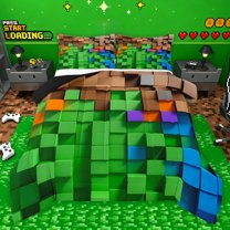 Homewish Brown Green Blue Plaid 2pcs Bedding Comforter Set For Female Men Adults,Abstract Geometric Buffalo Twin Comforter Sets,Futuristic Cubes Breathable Bedding Set,Microfiber Bedroom Decor