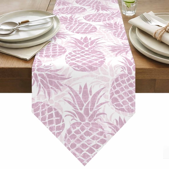 Table Runner 13x36 Inches Long Pink Pineapple Runner for Table Summer Tropical Fruit Leaves Table Runners Cotton Linen Dresser Scarf for Kitchen Holiday Party Home Decor Inndoor Outdoor