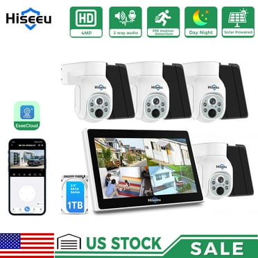 Hiseeu 4MP Home Security Camera System, Solar Powered 4 Cam-Kit with 10CH 10.1" NVR Monitor, No Monthly Fee, Color Night Vision 2.4G WiFi