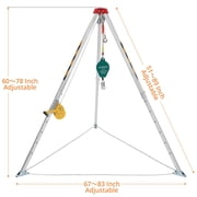 Confined Space Tripod Kit with 1200 LBS Lifting Winch and Fall Arrester, SewerRe-scueTripod with Safety Self-Locking Device