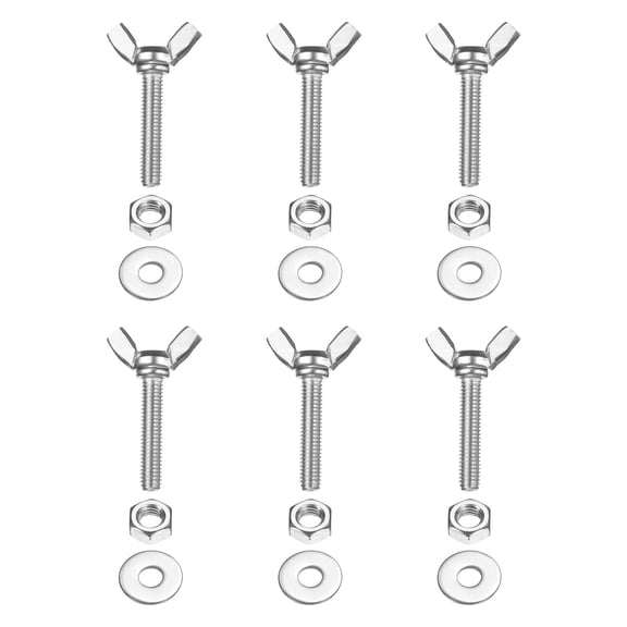 Uxcell M6-1 x 30 mm Wing Butterfly Screw, 6 Pcs Wing Nuts and Bolts Machine Fastener Thumb Hand Screws, Silver