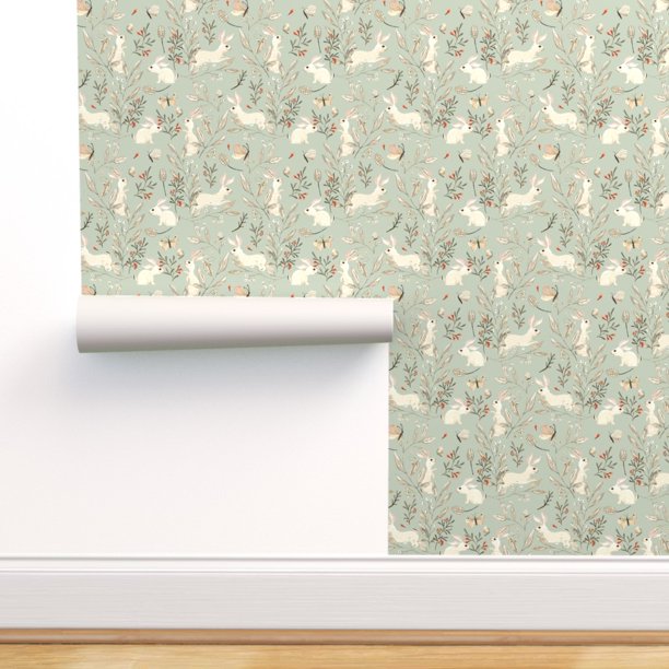 Peel-and-Stick Removable Wallpaper Spring Bunnies Bunny Rabbit