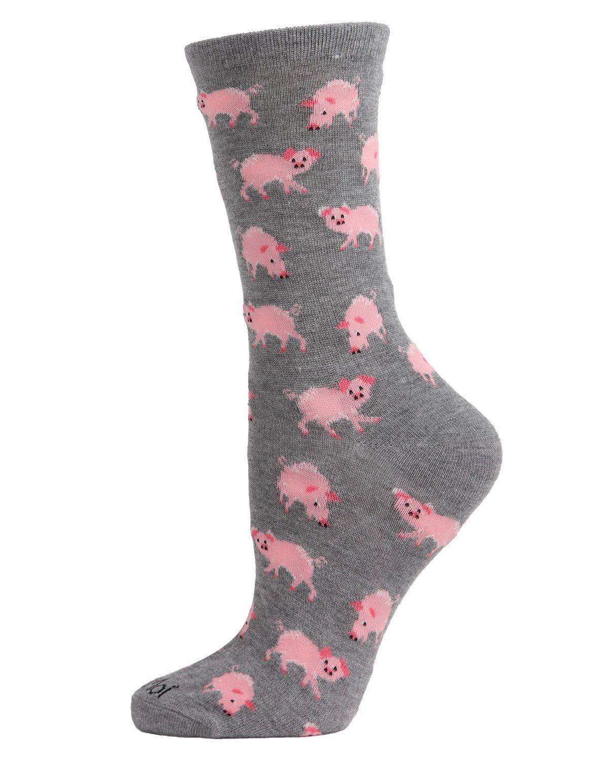 MeMoi MeMoi Pigs Bamboo Blend Crew Socks One Size / Medium Gray
