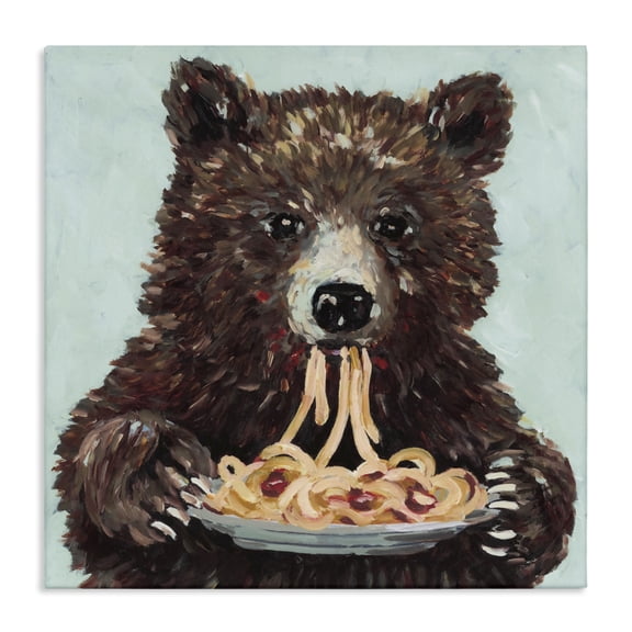 Whimsical Bear & Spaghetti Canvas Wall Art, design by Studio Bautista