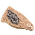 thumbnail image 1 of Crochet Headbands Winter Leaves Pattern with Rhinestones Elastic Head Protector Wide Warm Chunky Hair Accessories for Girls Light Tan, 1 of 7