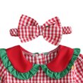 thumbnail image 3 of Pandaie Toddler Girls Christmas Gingham Long Sleeve Bubble Romper Plaid Bow Headband Winter Holiday Infant Outfit Set Red,6-12 Months, 3 of 7