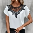 thumbnail image 5 of Wycnly Shirts for Women Elegant Lace Patchwork Comfy Chiffon Tunic Tops Summer Casual Crewneck Short Sleeve Solid Ladies Blouses White XXL, 5 of 6