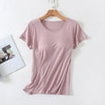 thumbnail image 5 of Women's Modal Solid color T-shirt with breast pad bra all-in-one short-sleeved pajamas Summer short-sleeved women's base shirt, 5 of 7