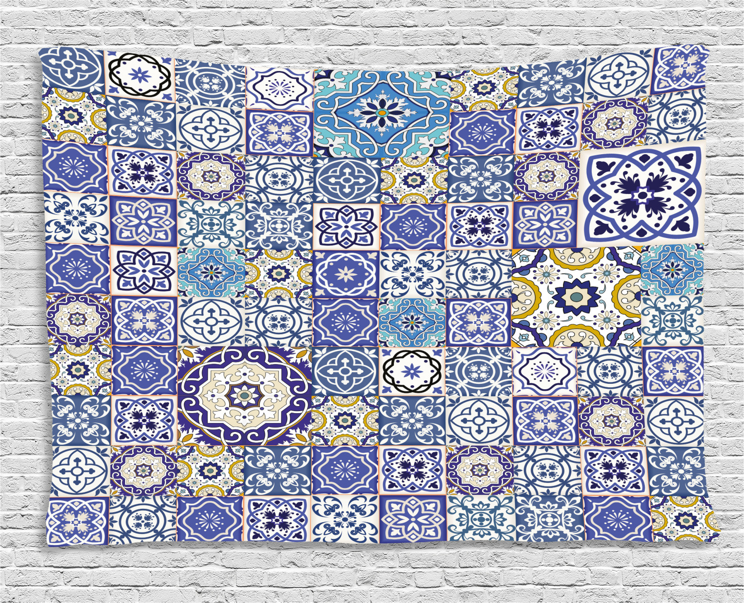 Blue Tapestry, Rich Collection of Ancient Moroccan Tiles Patchwork Style Pattern Oriental