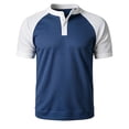 thumbnail image 2 of ZHOGXU Fashion Patchwork Short Sleeve O Neck Men's T Shirts With Button Comfortable Everyday Wear, 2 of 4