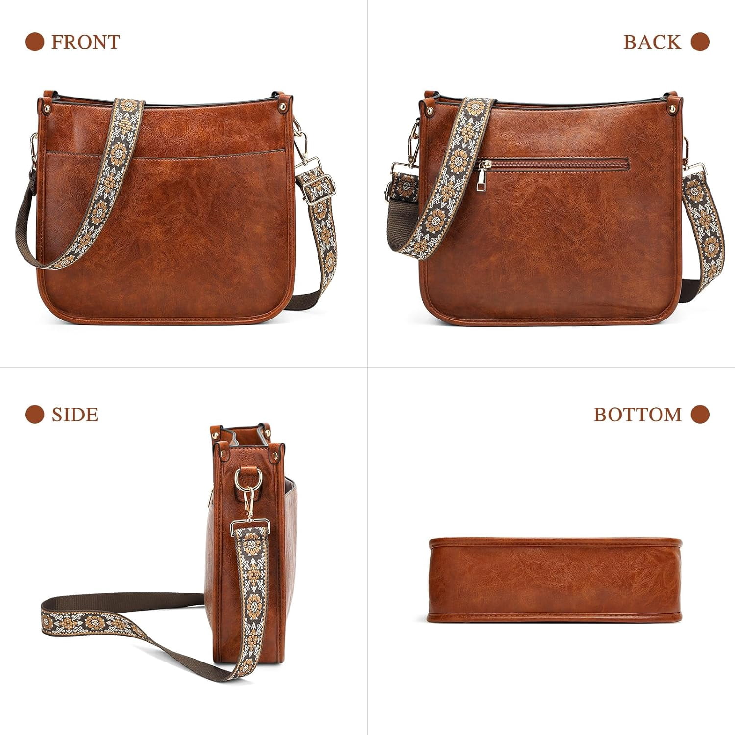 Crossbody Purse for Women Trendy Vegan Leather Hobo Bags for Women Handbags and Wallet 2PCS With Guitar Shoulder Strap