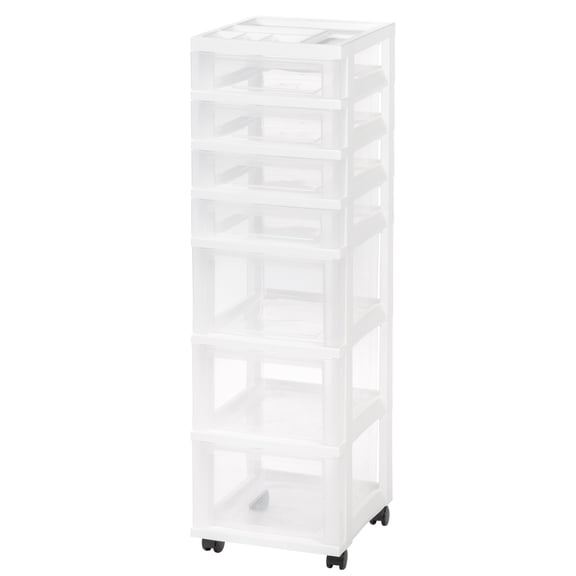 IRIS 7 Drawers Plastic Storage rolling Cart with drawer, White