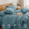 thumbnail image 4 of Cotton Duvet Cover Queen Size Pinstriped Comforter Cover with Button Washed Cotton Breathable Soft Solid Bedding Set Duvet Cover ×in & Pillowcases (NO Comforter), 4 of 9