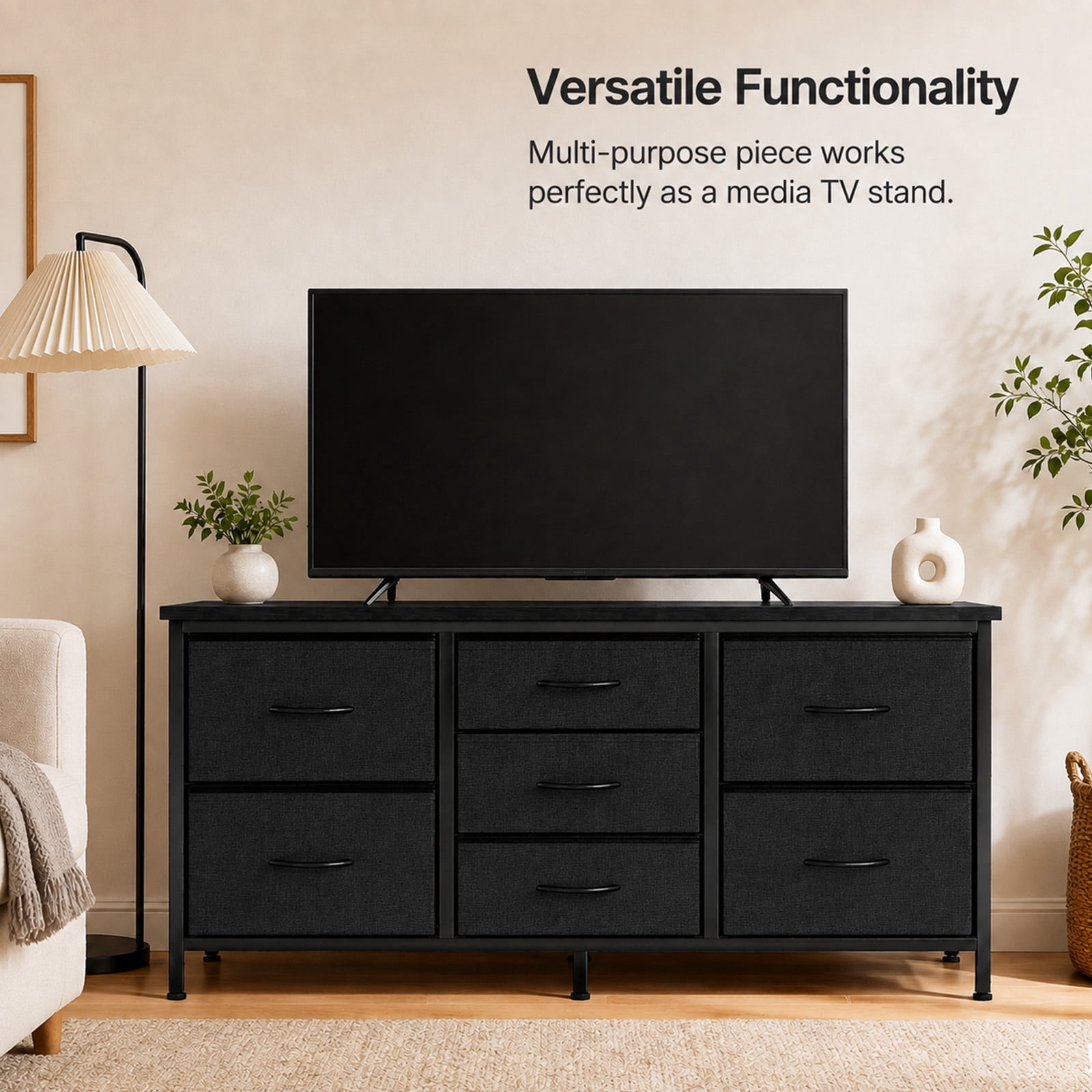 Alvantor 7 Drawer Fabric Dresser, Clothes Organizer Storage Tower for Bedroom, Chest of Drawers with Wooden Top, Metal Frame for Bedroom TV Stand