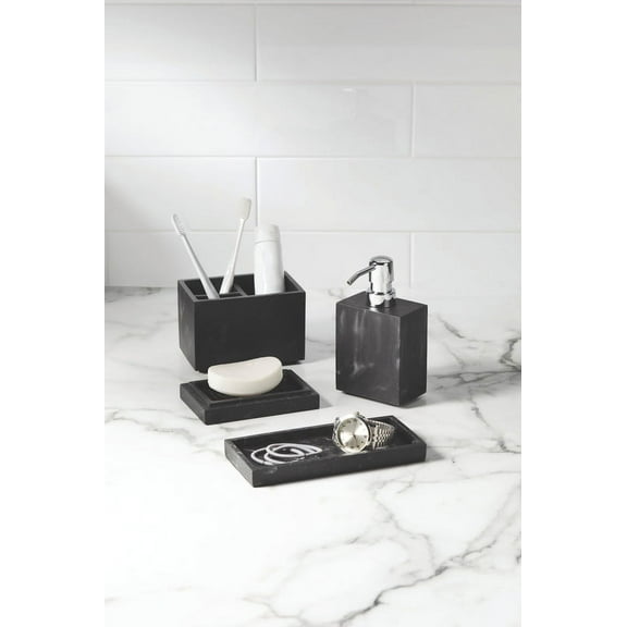 Better Homes & Gardens Black Faux Marble Finish 4 Piece Vanity Organizer Set, Resin