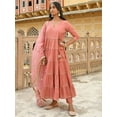 thumbnail image 4 of Janasya Women's Dusty Rose Cotton Embellished Kurta with Pant and Dupatta, 4 of 7