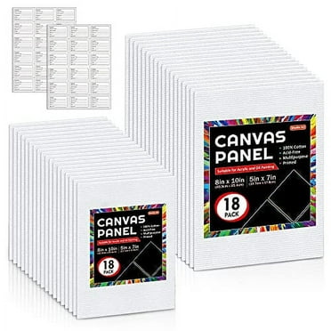Shuttle Art Painting Canvas Panels, 36 Pack, 5x7, 8x10in (18 of Each), 100% Cotton, Primed White Canvas Boards for Painting, Blank Canvases for Kids, Adults, Artists for Acrylic and Oil Painting