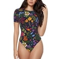 thumbnail image 2 of Goofa Flowers And Birds Printed Women Rash Guard Short Sleeve,Tummy control Swimsuit Surfing Swimsuit Bathing Suit One Piece Swimsuit UPF 50-Small, 2 of 9