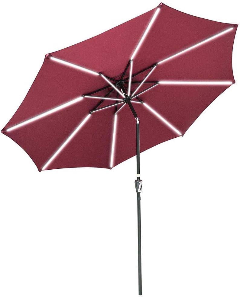 10ft Solar LED Outdoor Market Tilt Patio Umbrella, Red