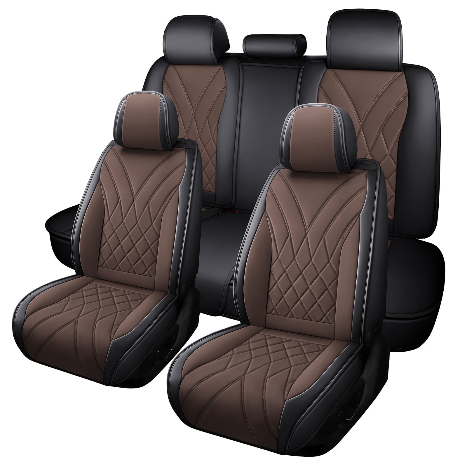 Luxury Faux Leather Car Seat Covers, Waterproof, Full Set Cushion Protector for Single Front Seats and Solid Bench, Universal Fit for Most Cars, 5 Seat, 40/60 50/50 60/40 Split Bench Back