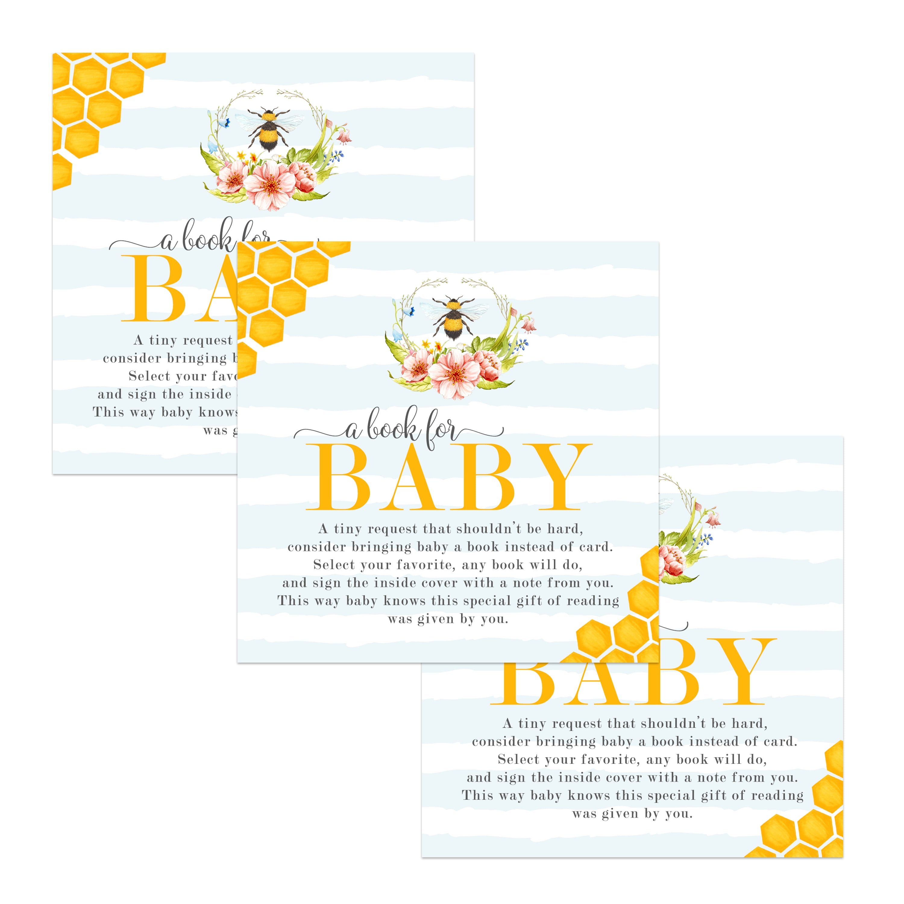Mama to Bee Bring a Book for Baby Shower Invitation Insert Card Pack of 25 Raffle Game Ideas Gender Reveal Bumblebee Floral Theme Boy or Girl (4 x 4 Size) Paper Clever Party