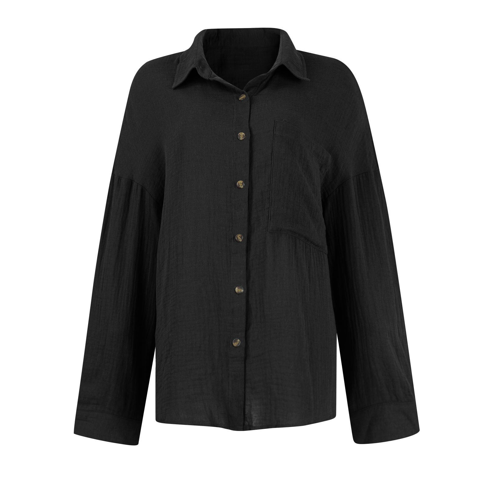 Mohiass Oversized Button Down Shirts for Women Cotton Linen Boyfriend Long Sleeve Work Blouses Tops Black XL