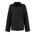 thumbnail image 4 of Qwertyu Womens Oversized Cotton Button Down Gauze Shirts Collared Long Sleeve Blouse Top Black XL, 4 of 7