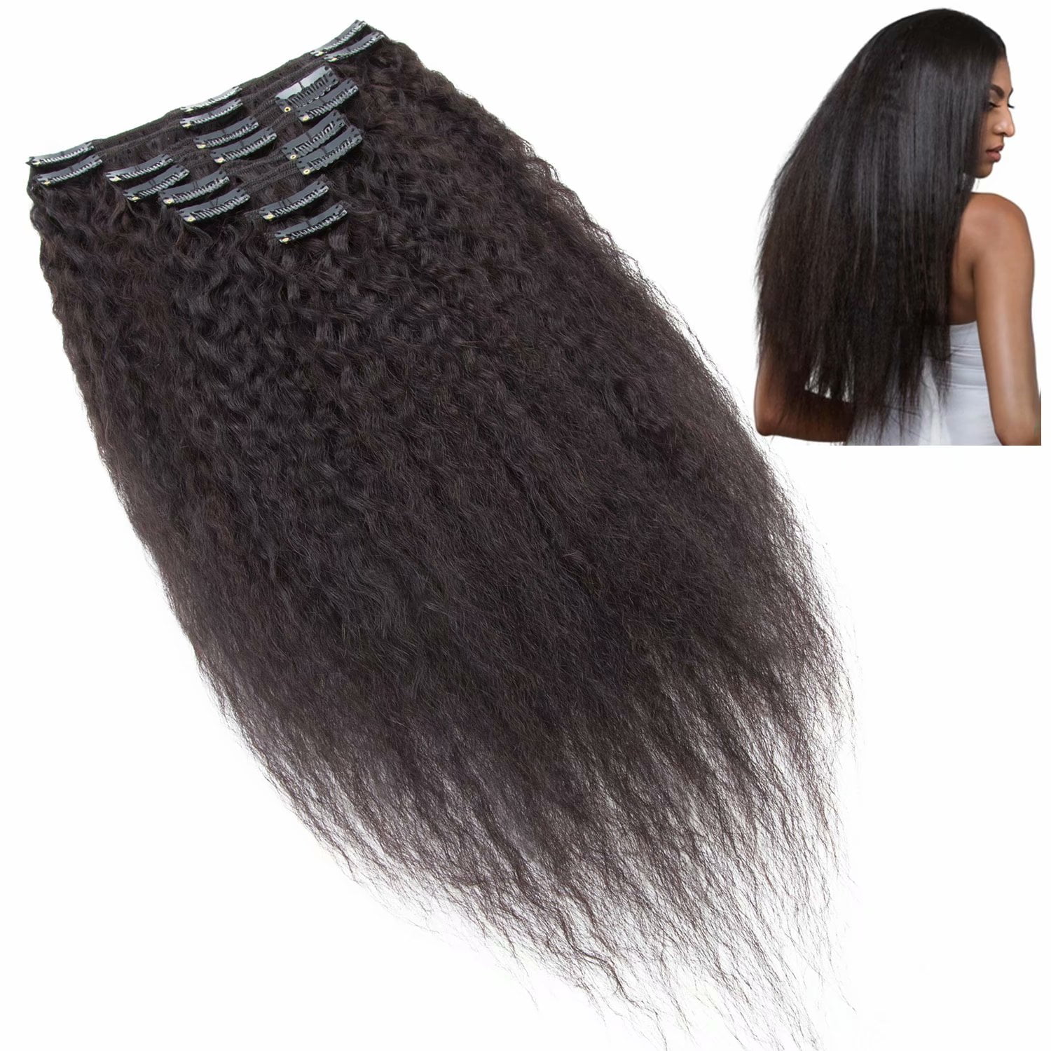 Benehair Clip In Human Hair Extensions Afro kinky Straight Double Weft Black Brazilian Virgin Remy Hair Thick Full Head