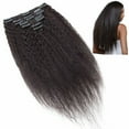 thumbnail image 5 of Benehair Clip In Human Hair Extensions Afro kinky Straight Double Weft Black Brazilian Virgin Remy Hair Thick Full Head, 5 of 10