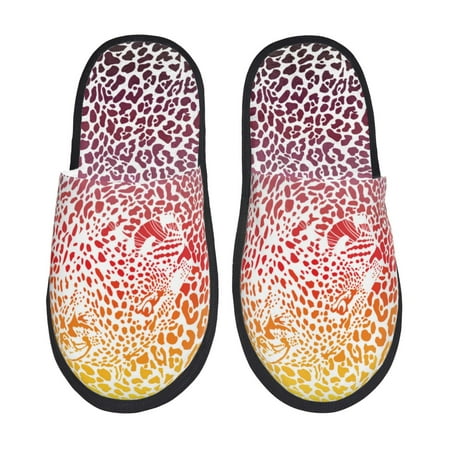 

Fuzoiu Leopard Skins And Heads Print Unisex Furry Slippers Plush Indoor Shoes Trendy House Slippers Anti-Skid EVA Sole House Shoes for Home Office and Travel -Medium