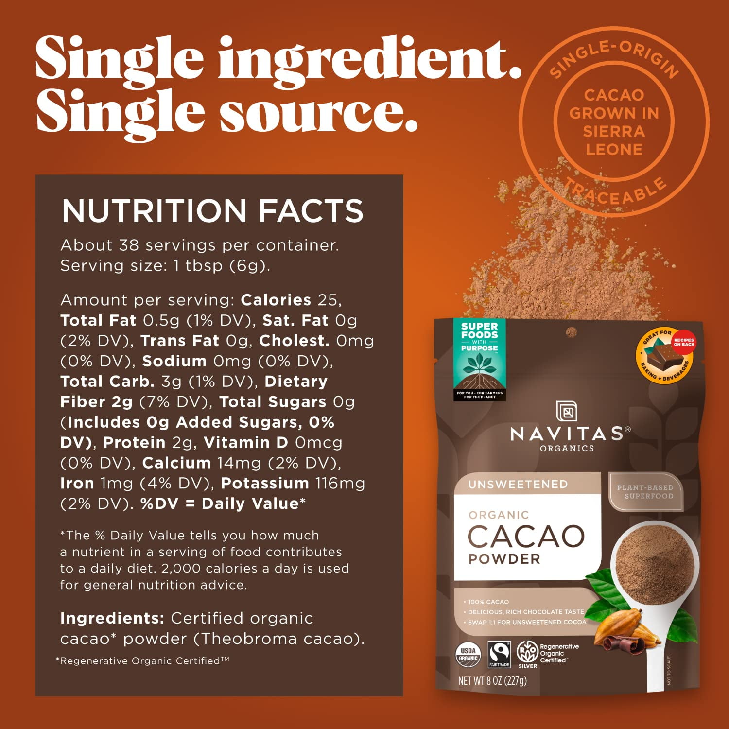 Navitas Organics Cacao Powder, 8.0 Oz