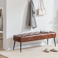 thumbnail image 4 of Duhome Ottoman Bench Faux Leather Upholstered Benches for Bedroom Entryway, Modern Tufted End of Bed Bench Accent Indoor Bench, Brown, 4 of 13