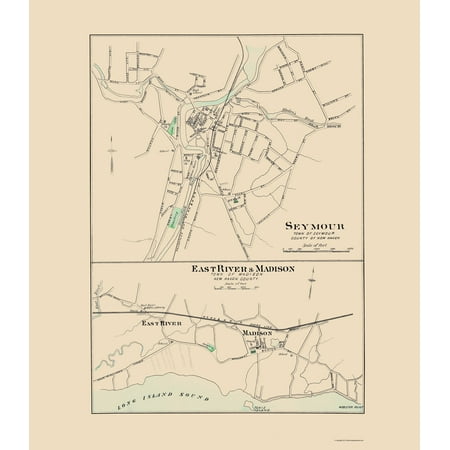 Historic City Map - Seymour East River Madison Connecticut - Hurd 1893 - Vintage Wall Art