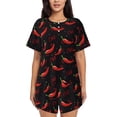 thumbnail image 1 of Balery Red Hot Chili Conjunto de Pijama para Mujer con Estampado, Dos Piezas de Manga Corta y Shorts, Ropa de Dormir Suave con Cuello Redondo y Bolsillos-Small, 1 of 1