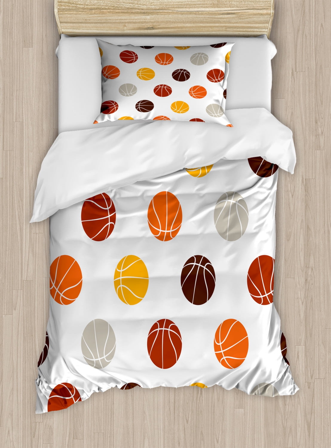 Basketball Duvet Cover Set Twin Size, Ball Pattern in Earthen Tones ...