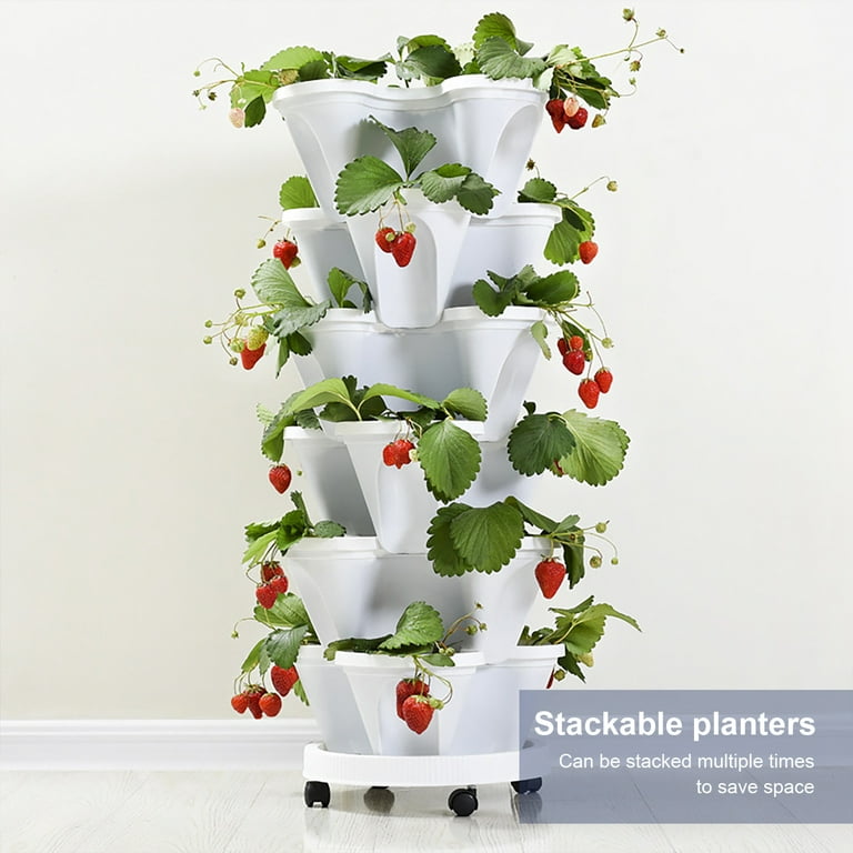 Mojoyce Large Stackable Planters 5pack- Grow More in Less Space - Plant Pots and Stack - DIY Vertical Gardening System - for Growing Veggies, Herbs