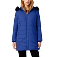 thumbnail image 3 of Women's Padded Hooded Jacket Long Sleeve Solid Color Winter Coat Outerwear Warm Thickened Fashion Parka for Cold Weather | CSEONE,Blue XL, 3 of 9